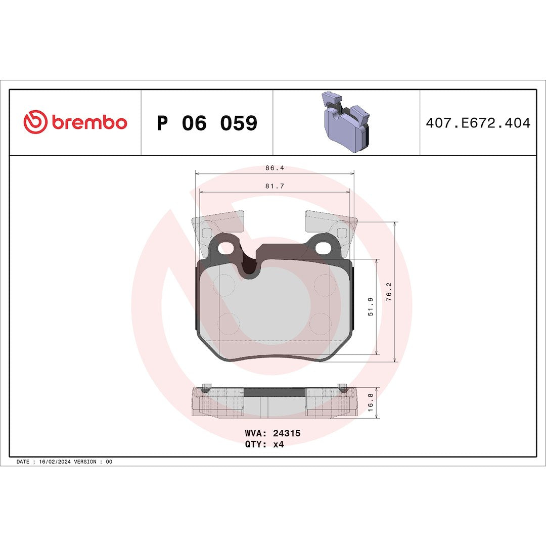 Brembo Premium Low-Met OE Equivalent Pad Brake Pad P06059 - Disc Set