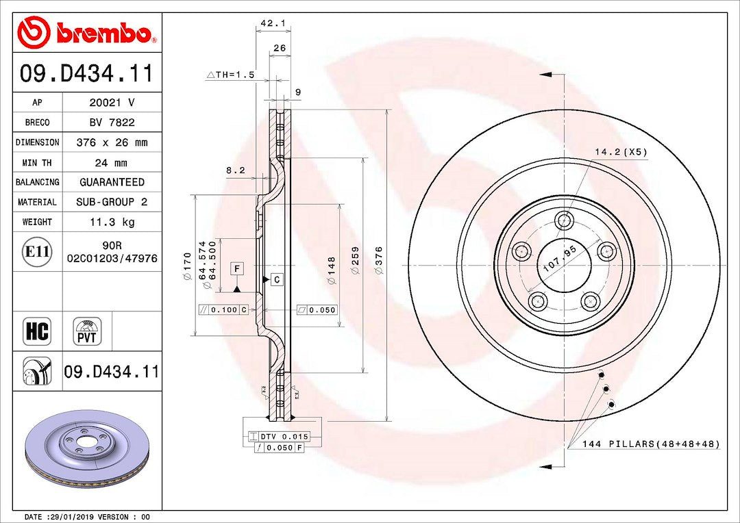 Brembo Components Not Hazardous To Health Brake Rotor 09D43411C02 - Disc