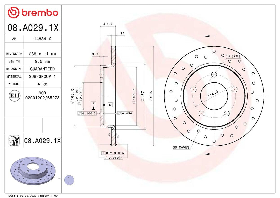Brembo 08A0291XC02 Brake Rotor