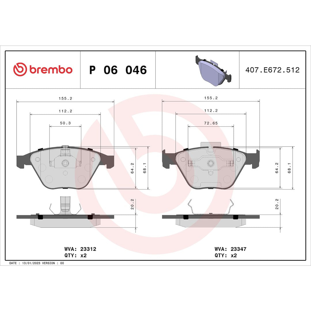 Brembo Premium Low-Met OE Equivalent Pad Brake Pad P06046 - Disc Set