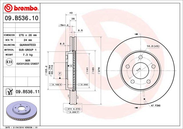Brembo Components Not Hazardous To Health Brake Rotor 09B53611C02 - Disc
