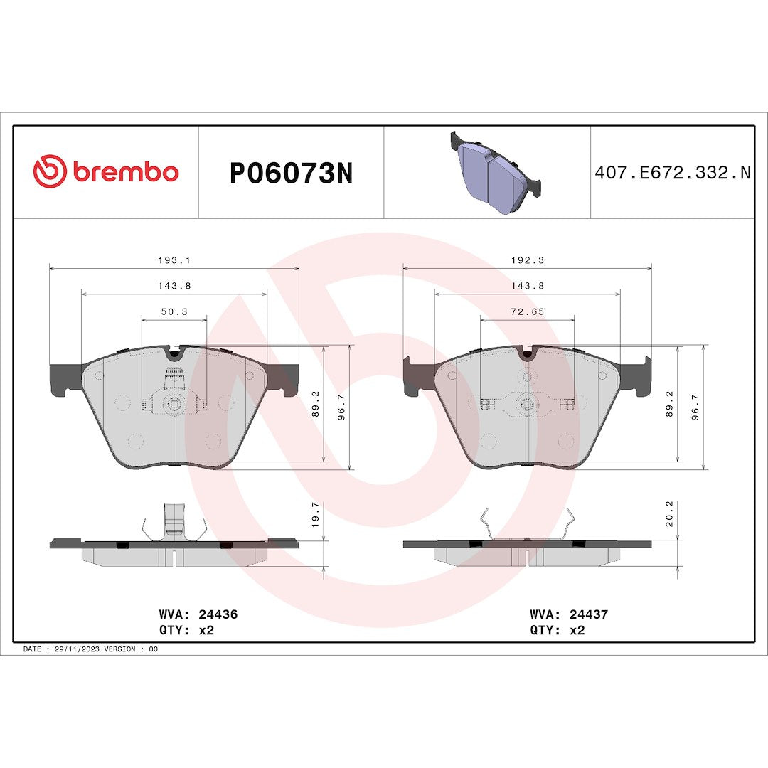 Brembo Premium Low-Met OE Equivalent Pad Brake Pad P06073N - Disc Set