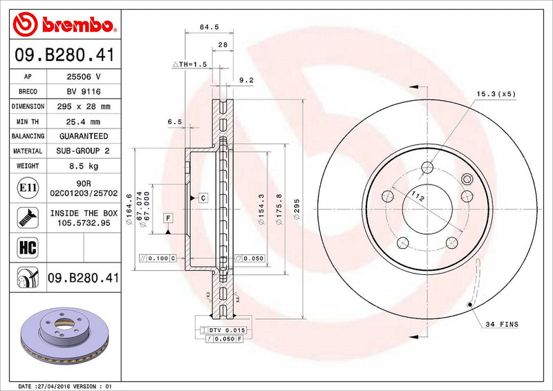 Brembo Components Not Hazardous To Health Brake Rotor 09B28041C02 - Disc