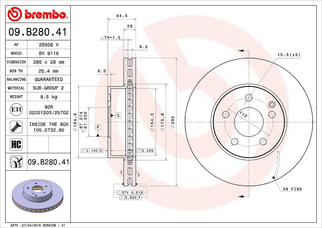 Brembo Components Not Hazardous To Health Brake Rotor 09B28041C02 - Disc