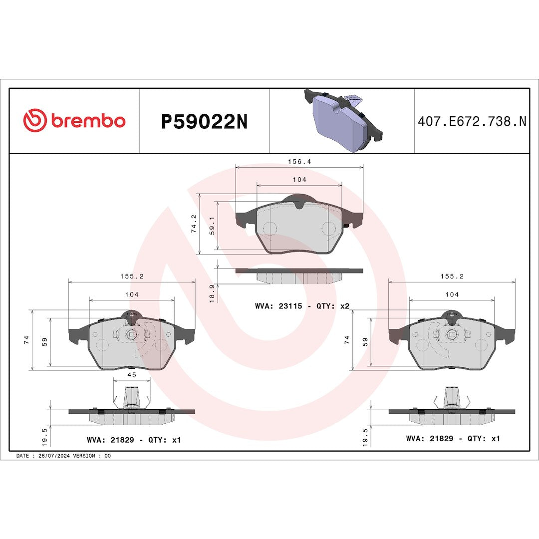 Brembo Premium Low-Met OE Equivalent Pad Brake Pad P59022N - Disc Set