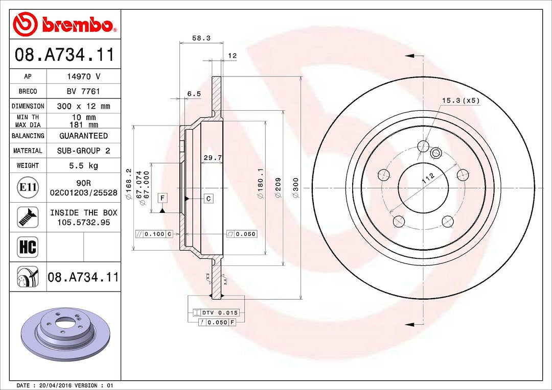 Brembo Components Not Hazardous To Health Brake Rotor 08A73411C02 - Disc