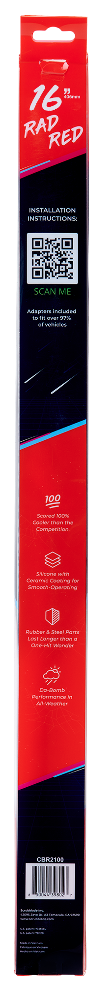 Scrubblade Ensure Quiet Operation Windshield Wiper Blade CBR1600 - Red 16 Silicone Shadeblade Wip Blae