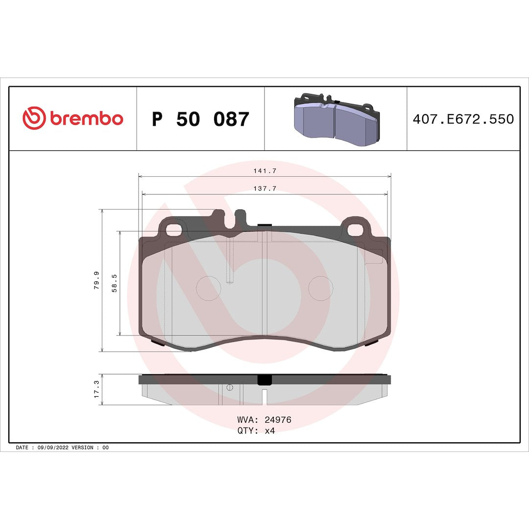 Brembo Premium Low-Met OE Equivalent Pad Brake Pad P50087 - Disc Set