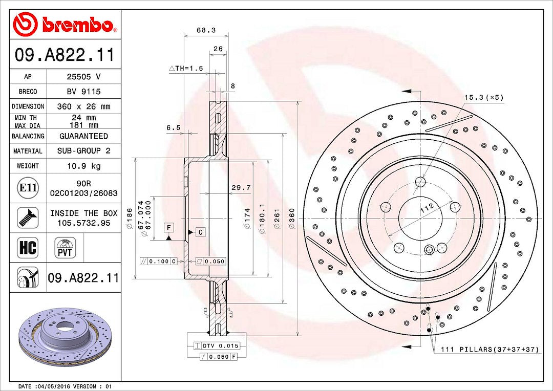 Brembo Components Not Hazardous To Health Brake Rotor 09A82211C02 - Disc