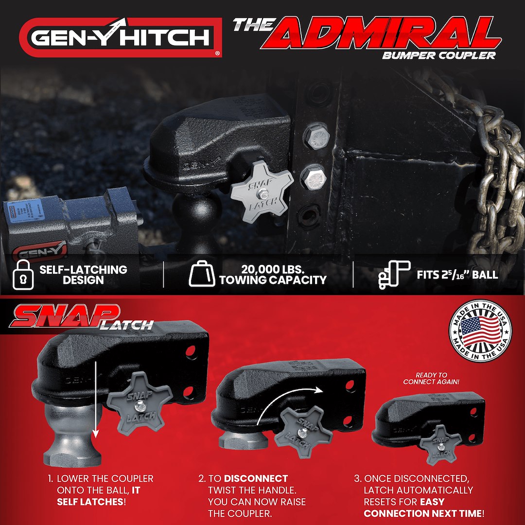 GEN-Y Hitch Features A SnapLatch Coupler Trailer Coupler GH-24003 - Admiral 21K Capacity
