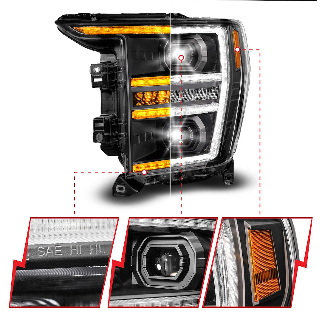 Anzo Easy To Install Headlight Assembly 111594L - Black Led HL F150 Driver Side 21-23