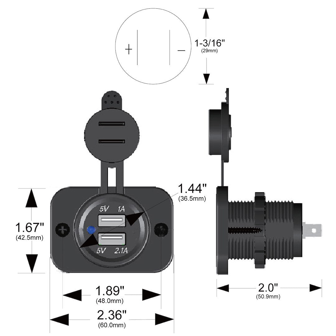 Bulldog Winc Water-Tight Cap With Tether USB Outlet 20287 - Power Socket Dual 5V 1A