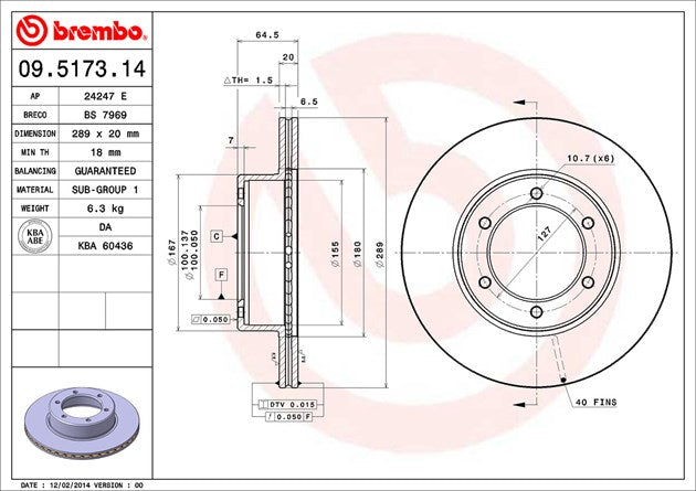 Brembo Premium Front Brake Rotor Brake Rotor 09517314C02 - Disc