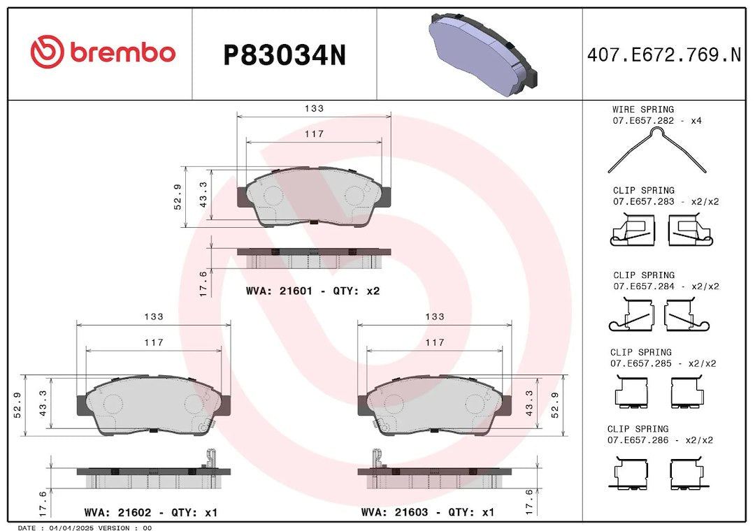 Brembo Premium Low-Met OE Equivalent Pad Brake Pad P83034N - Disc Set