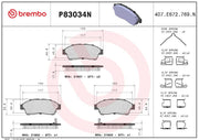 Brembo Premium Low-Met OE Equivalent Pad Brake Pad P83034N - Disc Set