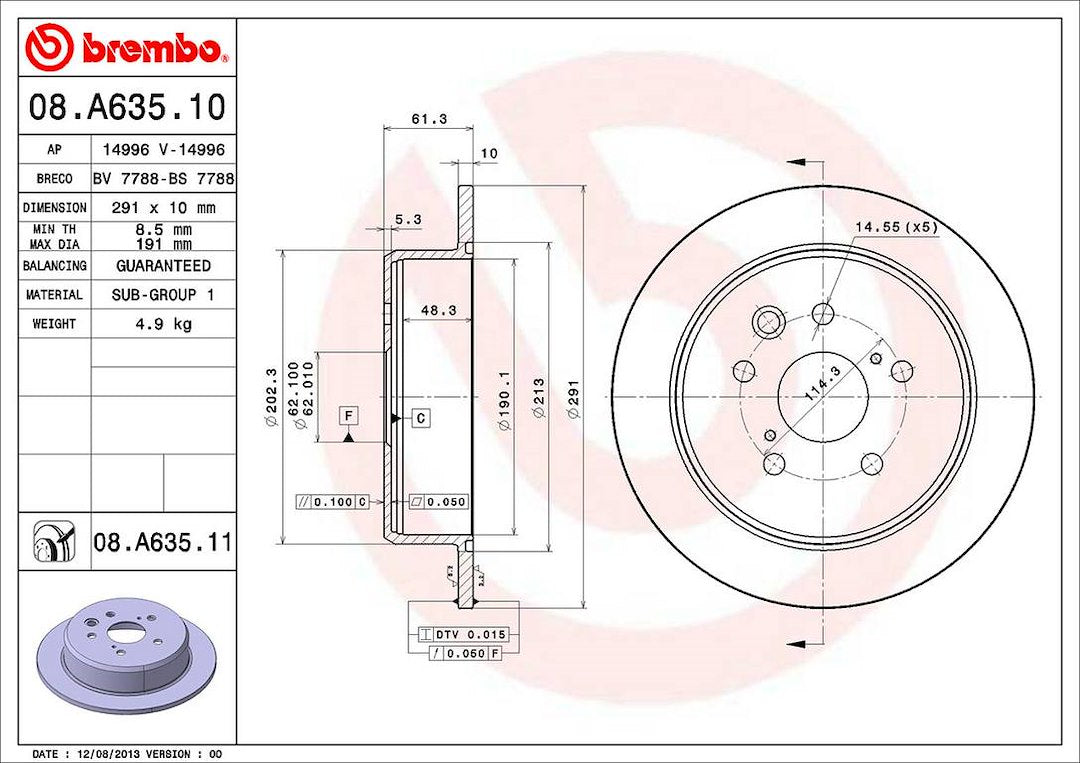 Brembo Components Not Hazardous To Health Brake Rotor 08A63511C02 - Disc