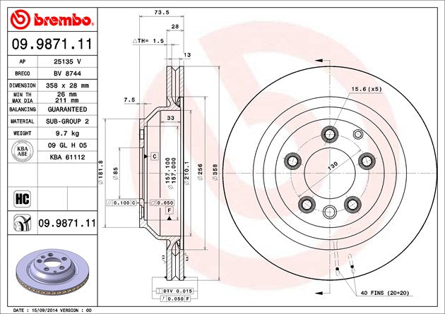 Brembo 09987111C02 Brake Rotor