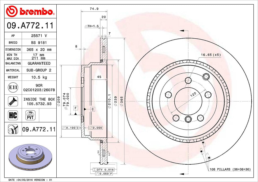 Brembo Components Not Hazardous To Health Brake Rotor 09A77211C02 - Disc