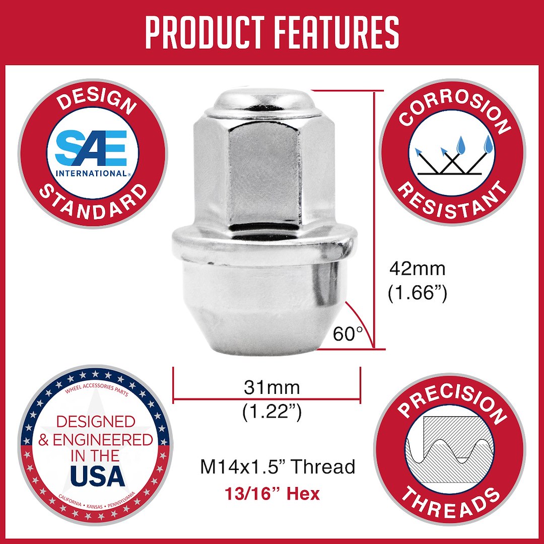 Revolution One Piece Solid Design Lug Nut 66K648 - Ford 13 16 M14 24
