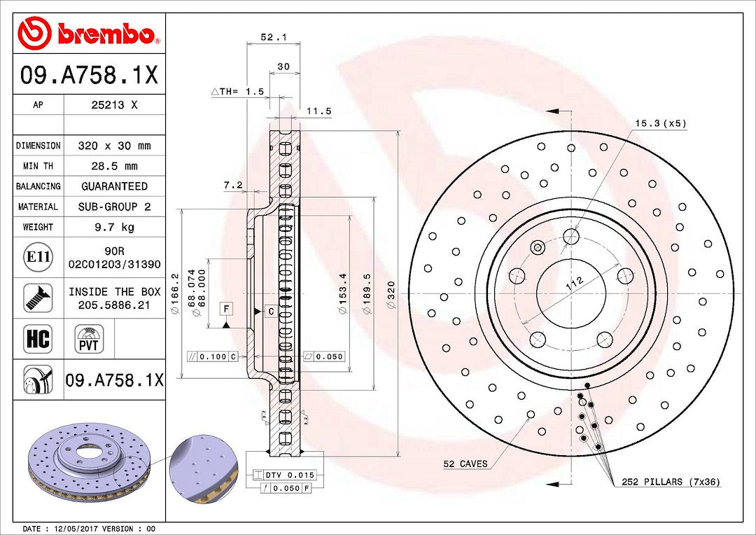 Brembo 09A7581XC02 Brake Rotor