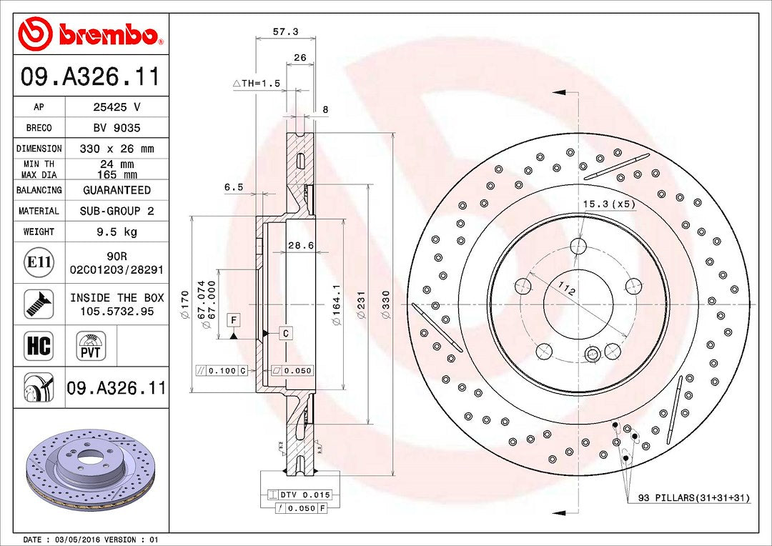 Brembo Components Not Hazardous To Health Brake Rotor 09A32611C02 - Disc