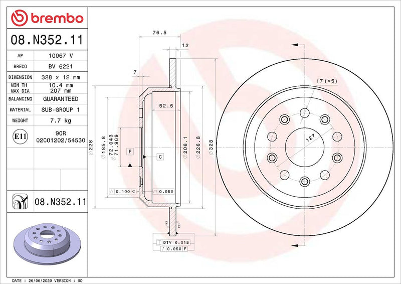 Brembo Rust-Resistant Coating Brake Rotor 08N35211C02 - Disc
