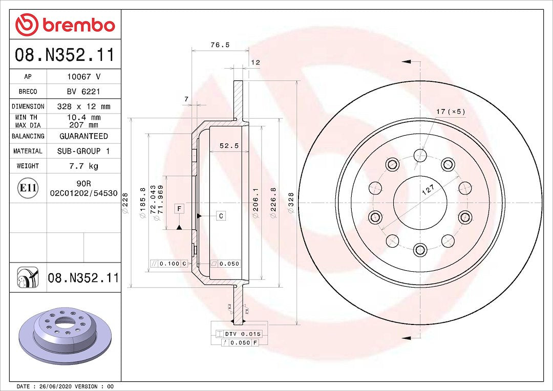 Brembo Rust-Resistant Coating Brake Rotor 08N35211C02 - Disc