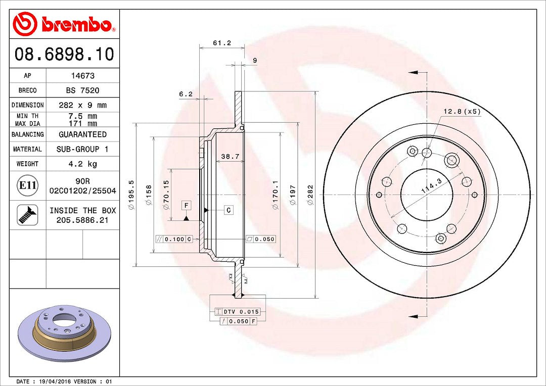 Brembo Components Not Hazardous To Health Brake Rotor 08689810C02 - Disc