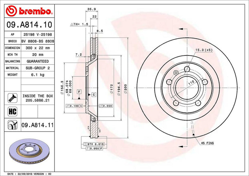 Brembo Components Not Hazardous To Health Brake Rotor 09A81411C02 - Disc