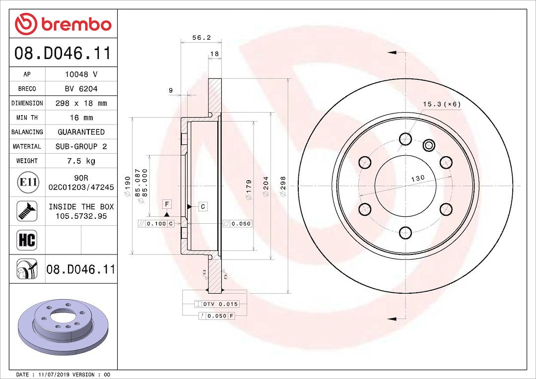Brembo Rust-Resistant Coating Brake Rotor 08D04611C02 - Disc