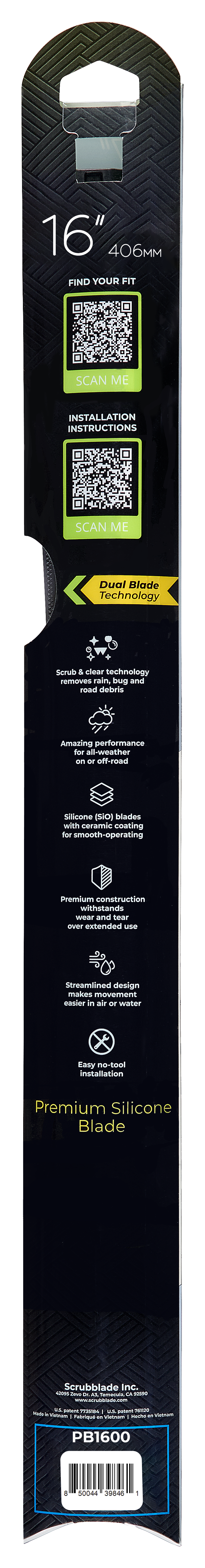 Scrubblade PB1600 Windshield Wiper Blade - Black