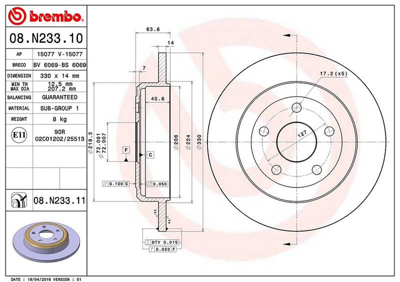 Brembo Components Not Hazardous To Health Brake Rotor 08N23311C02 - Disc
