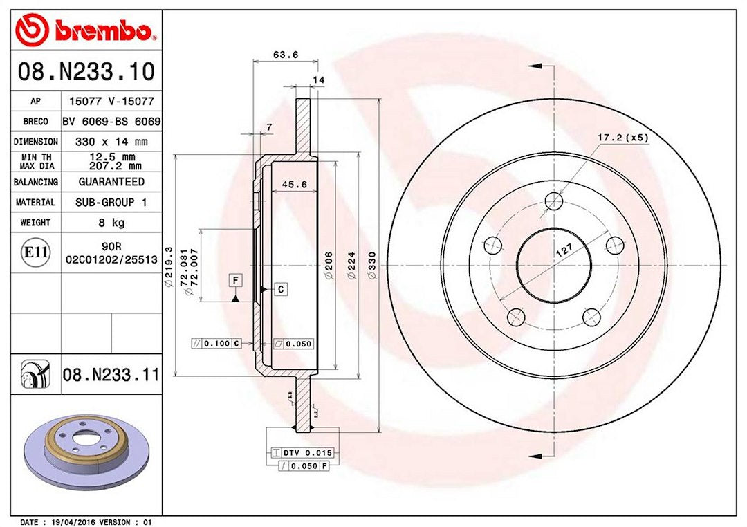 Brembo Components Not Hazardous To Health Brake Rotor 08N23311C02 - Disc