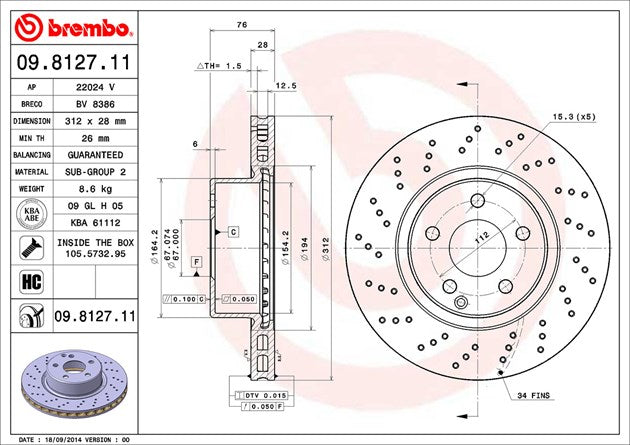 Brembo 09812711C02 Brake Rotor