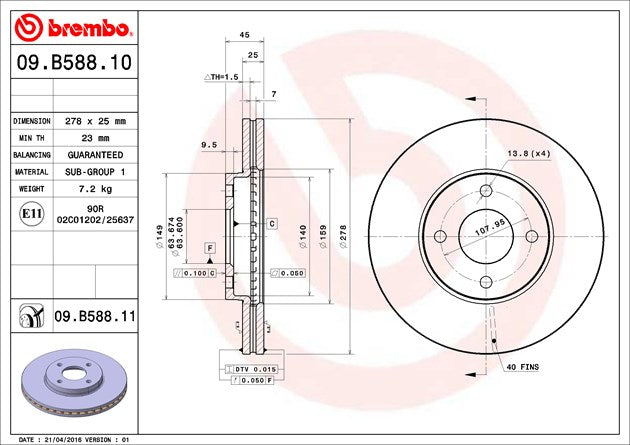 Brembo Components Not Hazardous To Health Brake Rotor 09B58811C02 - Disc
