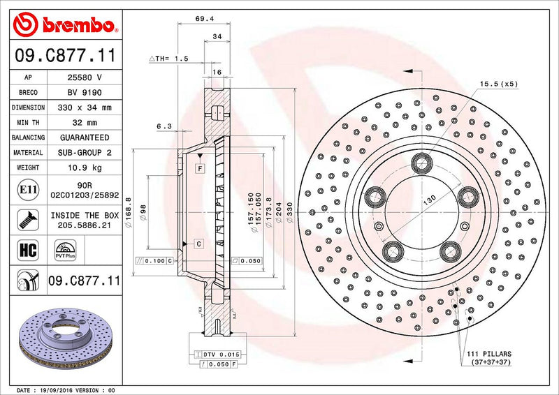 Brembo Components Not Hazardous To Health Brake Rotor 09C87711C02 - Disc