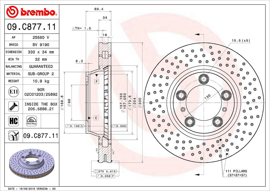 Brembo Components Not Hazardous To Health Brake Rotor 09C87711C02 - Disc