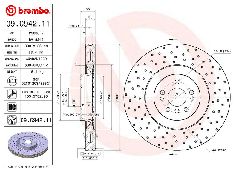 Brembo Components Not Hazardous To Health Brake Rotor 09C94211C02 - Disc