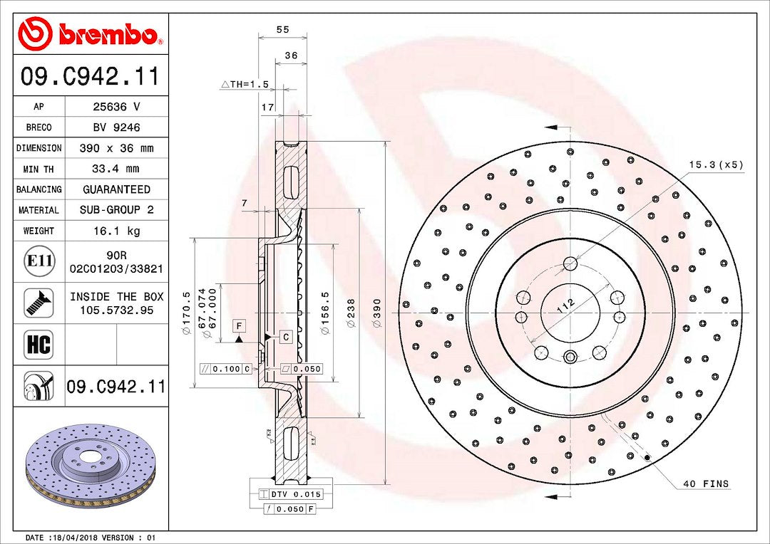 Brembo Components Not Hazardous To Health Brake Rotor 09C94211C02 - Disc