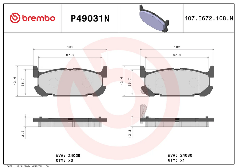 Brembo Premium Low-Met OE Equivalent Pad Brake Pad P49031N - Disc Set