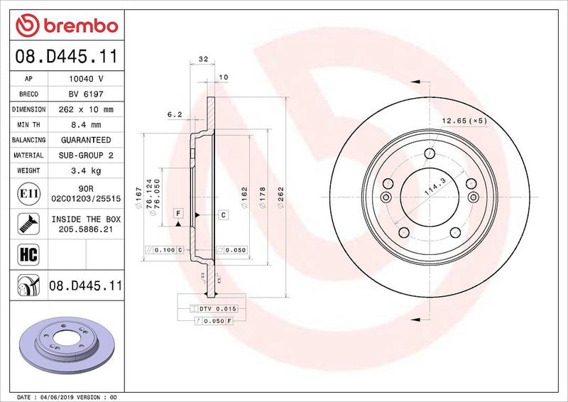 Brembo Rust-Resistant Coating Brake Rotor 08D44511C02 - Disc