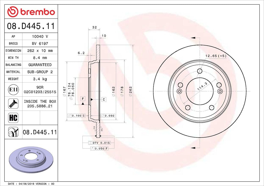 Brembo Rust-Resistant Coating Brake Rotor 08D44511C02 - Disc