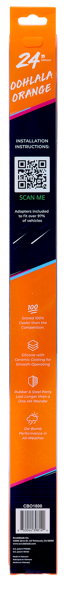 Scrubblade Ensure Quiet Operation Windshield Wiper Blade CBO2400 - Orange 24 Silicone Shadebladepper