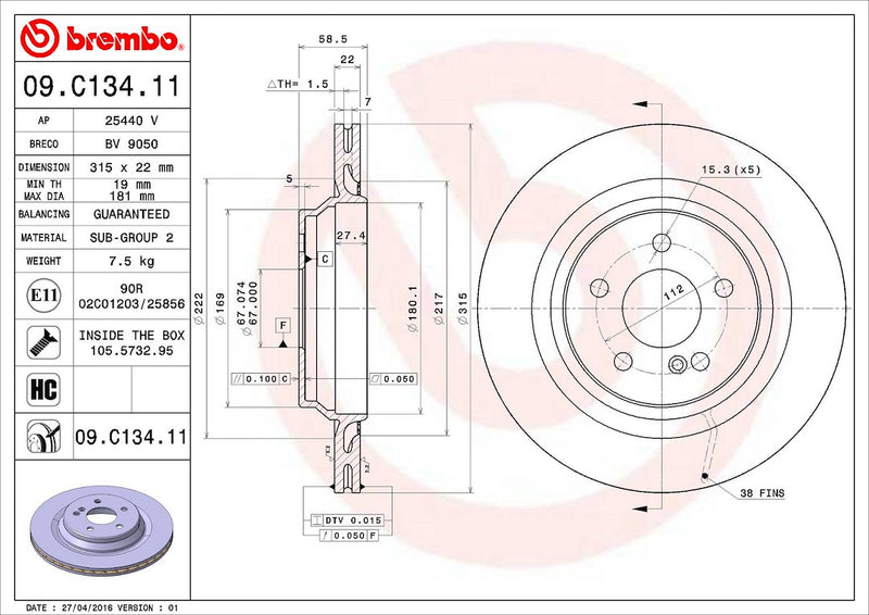 Brembo Components Not Hazardous To Health Brake Rotor 09C13411C02 - Disc