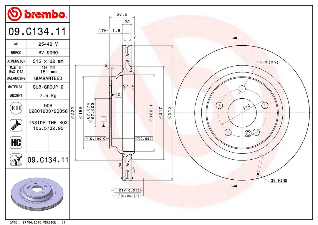 Brembo Components Not Hazardous To Health Brake Rotor 09C13411C02 - Disc