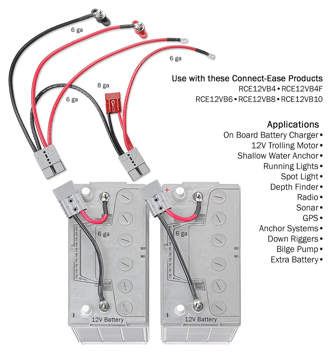 Connect Ease Corrosion Resistant Components Battery Connection Harness RCE12VBM6IK - Gauge Dual QU