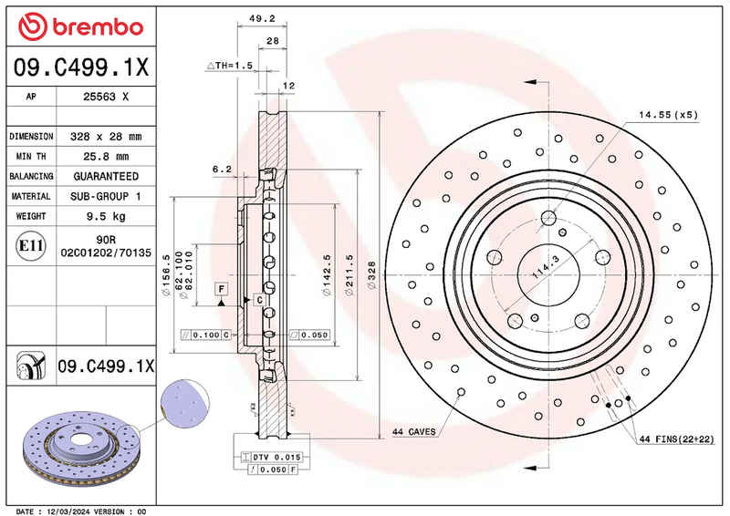 Brembo 09C4991XC02 Brake Rotor