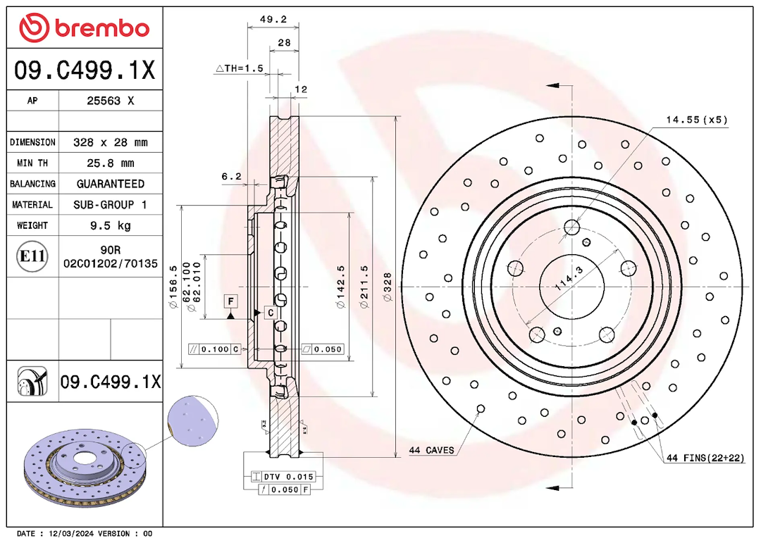 Brembo 09C4991XC02 Brake Rotor