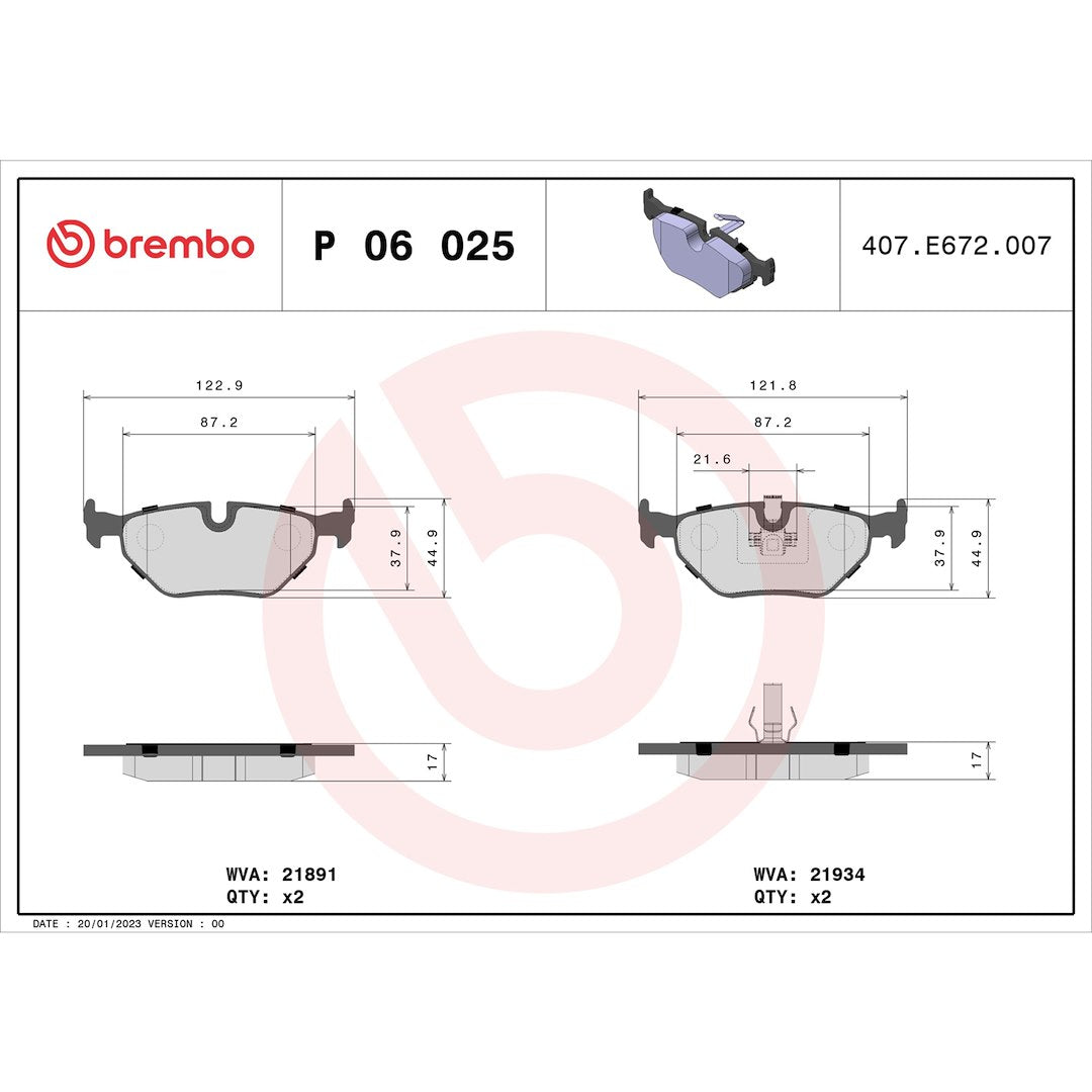 Brembo Premium Low-Met OE Equivalent Pad Brake Pad P06025 - Disc Set