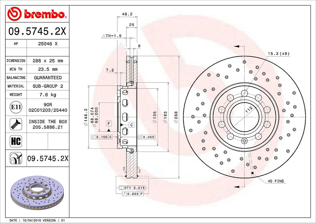 Brembo 0957452XC02 Brake Rotor